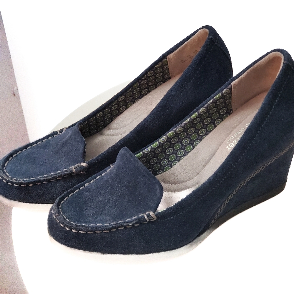 Naturalizer Women’s High Heel Wedge Shoes Size 7,5W Paisly Navy Suede Leathe